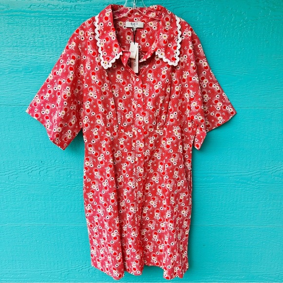 SEA NEW YORK DAISY PRINT BUTTON FRONT SHIRT DRESS ELBOW SLEEVES SIZE 16 NWT $350 - Picture 3 of 11